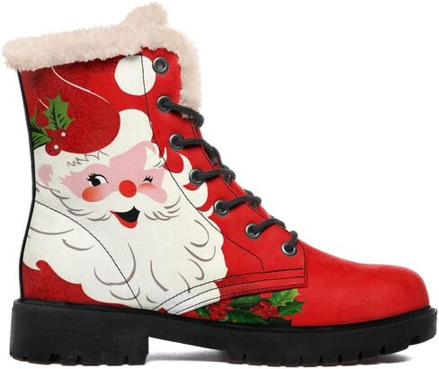 Womens Winter Boots,Custom Christmas Snow Boots Cute Santa Claus Print Fur Boots For Women Waterproof Slip On Warm Winter Snow Boots in Kuwait