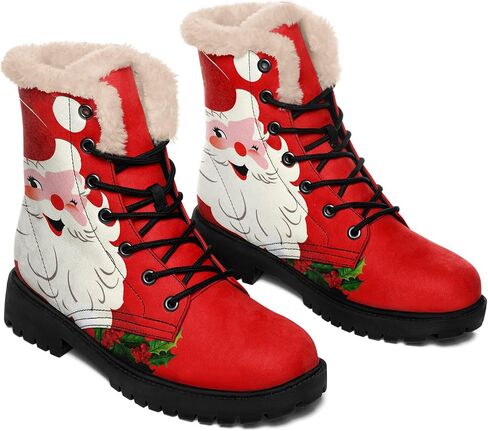 Womens Winter Boots,Custom Christmas Snow Boots Cute Santa Claus Print Fur Boots For Women Waterproof Slip On Warm Winter Snow Boots in Kuwait