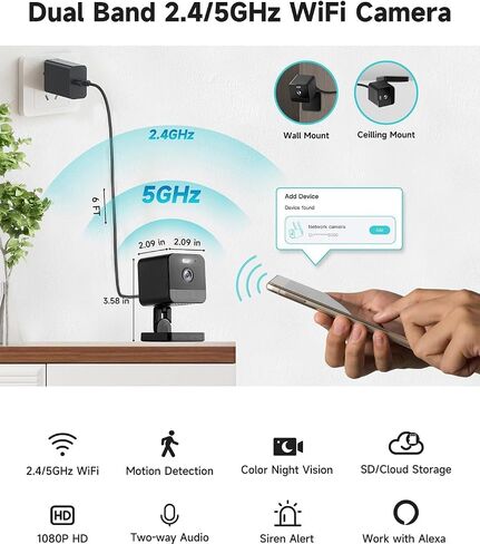 1080P 2.4g/5g Indoor Camera, Plug-in Cameras for Home Security w/Night Vision, Baby/Elder/Home Cameras with Phone App, Motion Detection, 2-Way in Saudi Arabia