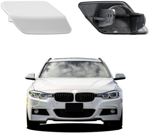 غطاء غطاء فوهة غسالة المصباح الأمامي للسيارة متوافق مع BMW 3 F30 320 323 330 335 M-Sport 2013 2014 2015 2016 2017 2018 غطاء تنظيف المصباح الأمامي 51118056613 51118054179 غطاء رذاذ الماء in Kuwait