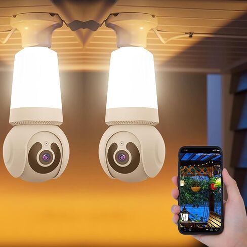 Light Bulb Security Camera WiFi Indoor/Outdoor Cam with Socket, AI Human Detection, Live View, Color Night Vision, 2-Way Audio, LED Smart Cameras for App Remote Control, V380 White 2Pack in Saudi Arabia