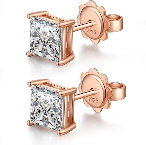 18K White Gold Plated CZ Diamond Stud Earrings 925 Sterling Silver Cubic Zirconia Stud Earrings for Women/Men Hypoallergenic Stud Earrings 4MM-8MM in Kuwait