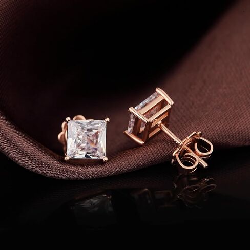 18K White Gold Plated CZ Diamond Stud Earrings 925 Sterling Silver Cubic Zirconia Stud Earrings for Women/Men Hypoallergenic Stud Earrings 4MM-8MM in Kuwait