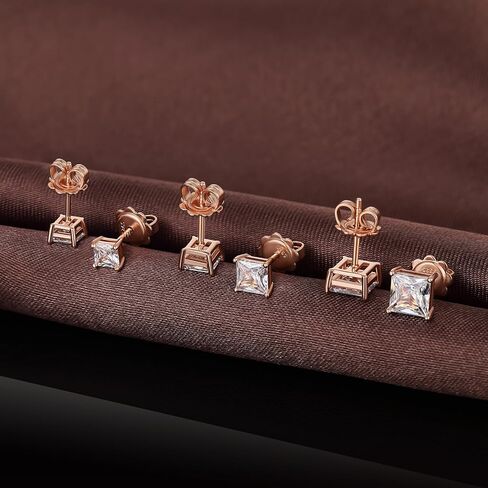 18K White Gold Plated CZ Diamond Stud Earrings 925 Sterling Silver Cubic Zirconia Stud Earrings for Women/Men Hypoallergenic Stud Earrings 4MM-8MM in Kuwait