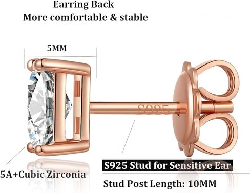 18K White Gold Plated CZ Diamond Stud Earrings 925 Sterling Silver Cubic Zirconia Stud Earrings for Women/Men Hypoallergenic Stud Earrings 4MM-8MM in Kuwait