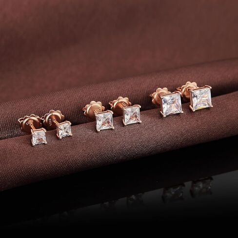 18K White Gold Plated CZ Diamond Stud Earrings 925 Sterling Silver Cubic Zirconia Stud Earrings for Women/Men Hypoallergenic Stud Earrings 4MM-8MM in Kuwait