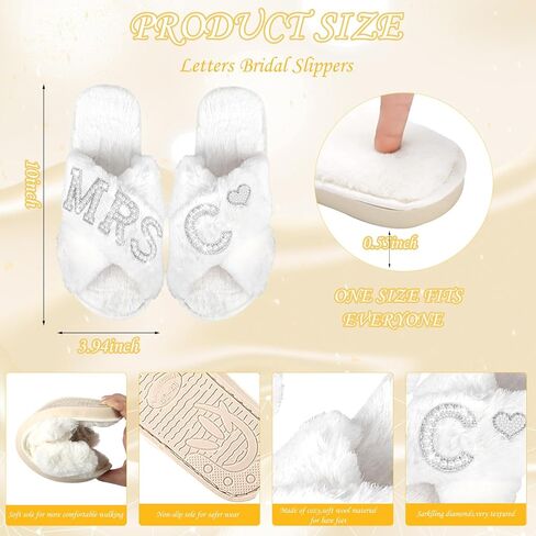 Personalized Initial Wedding Bride Slippers, Bride to Be Gifts, Bridal Shower Gifts, Bride Robe Hair Clip MRS Makeup Bag in Kuwait