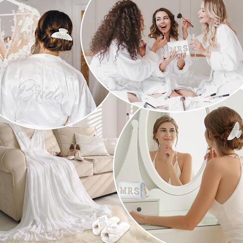 Personalized Initial Wedding Bride Slippers, Bride to Be Gifts, Bridal Shower Gifts, Bride Robe Hair Clip MRS Makeup Bag in Kuwait