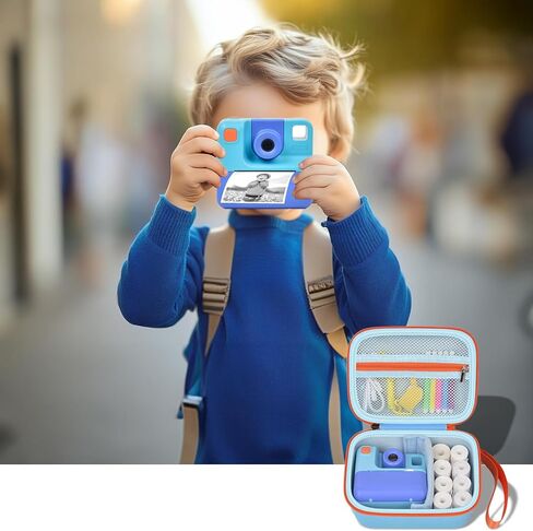 حافظة متوافقة مع ESOXOFFORE/Dylanto/Mgaolo/GKTZ/GREENKINDER/لكاميرا الطباعة الفورية Dafotil للأطفال، حقيبة تخزين ألعاب كاميرات الفيديو الرقمية للأطفال (صندوق فقط) - أزرق in Kuwait
