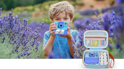 حافظة متوافقة مع ESOXOFFORE/Dylanto/Mgaolo/GKTZ/GREENKINDER/لكاميرا الطباعة الفورية Dafotil للأطفال، حقيبة تخزين ألعاب كاميرات الفيديو الرقمية للأطفال (صندوق فقط) - أزرق in Kuwait