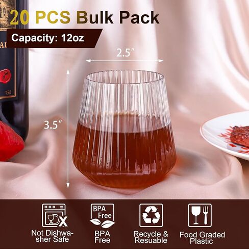 40 Pack Plastic Ribbed Wine Glasses, 14Oz Origami Disposable Wine Glasses Unbreakable Clear Plastic Cocktail Glasses Recyclable Shatterproof Reusable Plastic Wine Cups (14oz 40pack) in Saudi Arabia