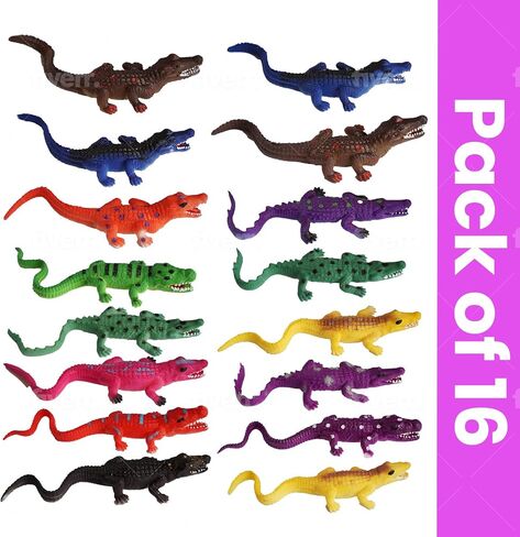 SENSORY4U Crocodile Toys 16 pcs 6 Inch Alligator Action Figure, Crocodile Hunter Action Figure, Crocodile Animal Toy - for Party Favors, Gifts, Prizes, Rewards, Giveaways - Assorted Colors (Colorful) in Saudi Arabia