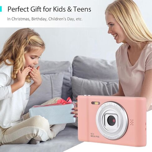Acuvar 4K 50MP Digital Camera, Auto Focus Kids Camera Selfie with Front and Rear Dual Lenses, 32GB Card,16X Digital Zoom, Compact Travel Vlogging Video Camera Gift for Kid Teen Beginner (Pink) in Saudi Arabia