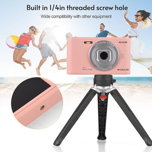 Acuvar 4K 50MP Digital Camera, Auto Focus Kids Camera Selfie with Front and Rear Dual Lenses, 32GB Card,16X Digital Zoom, Compact Travel Vlogging Video Camera Gift for Kid Teen Beginner (Pink) in Saudi Arabia