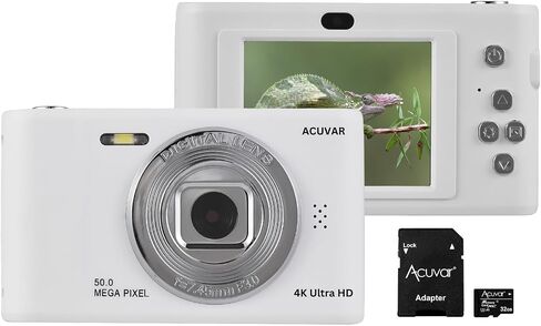 Acuvar 4K 50MP Digital Camera, Auto Focus Kids Camera Selfie with Front and Rear Dual Lenses, 32GB Card,16X Digital Zoom, Compact Travel Vlogging Video Camera Gift for Kid Teen Beginner (Pink) in Saudi Arabia