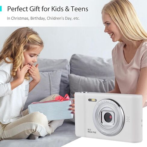 Acuvar 4K 50MP Digital Camera, Auto Focus Kids Camera Selfie with Front and Rear Dual Lenses, 32GB Card,16X Digital Zoom, Compact Travel Vlogging Video Camera Gift for Kid Teen Beginner (Pink) in Saudi Arabia