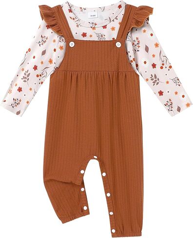 ملابس WESIDOM لحديثي الولادة ملابس بناتي للرضع ملابس خريفية بأكمام طويلة ومزينة بالزهور بذلة رومبير مكشكشة من عمر 0 ​​إلى 24 شهرًا in Kuwait