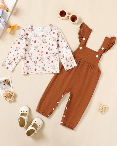 ملابس WESIDOM لحديثي الولادة ملابس بناتي للرضع ملابس خريفية بأكمام طويلة ومزينة بالزهور بذلة رومبير مكشكشة من عمر 0 ​​إلى 24 شهرًا in Kuwait