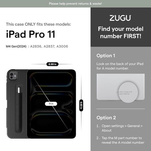 Zugu Case for iPad Pro 11 (M4) 2024, Slim Protective Cover with Apple Pencil Holder, Auto Wake/Sleep, Multiple Viewing Angles - iPad Pro 11 Inch Case, iPad 11 Case, iPad Pro 11 Inch Case - Black in Saudi Arabia