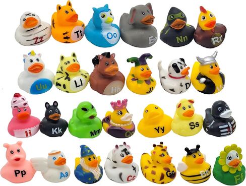 Complete 26 Letters Colorful Figure Alphabet Rubber Duckies (26 Pieces) Ducks Size: 2"- 2.5". in Saudi Arabia