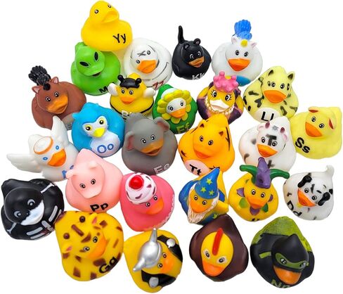Complete 26 Letters Colorful Figure Alphabet Rubber Duckies (26 Pieces) Ducks Size: 2"- 2.5". in Saudi Arabia
