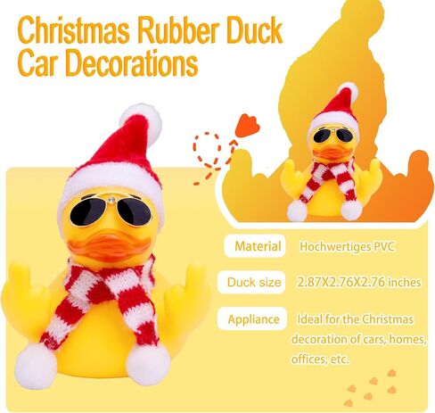 Christmas Yellow Rubber Duck Car Dashboard Decorations Duck Car Ornaments with Christmas Hat Scarf Sunglasses Cool Prop for Car Accessories in Saudi Arabia
