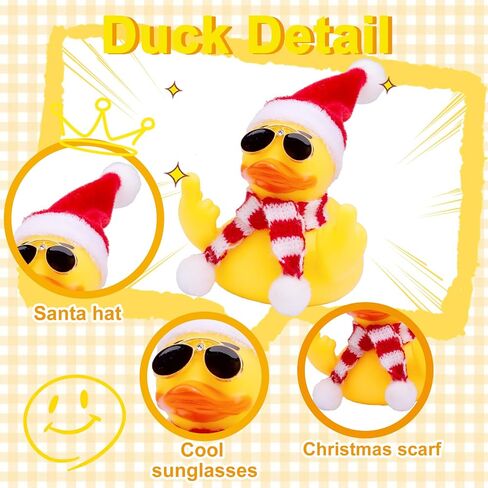 Christmas Yellow Rubber Duck Car Dashboard Decorations Duck Car Ornaments with Christmas Hat Scarf Sunglasses Cool Prop for Car Accessories in Saudi Arabia