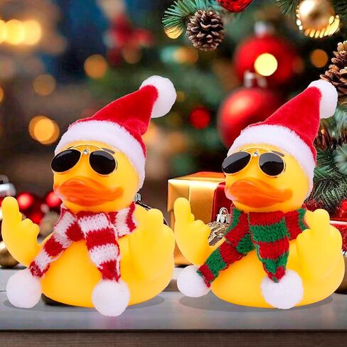 Christmas Yellow Rubber Duck Car Dashboard Decorations Duck Car Ornaments with Christmas Hat Scarf Sunglasses Cool Prop for Car Accessories in Saudi Arabia