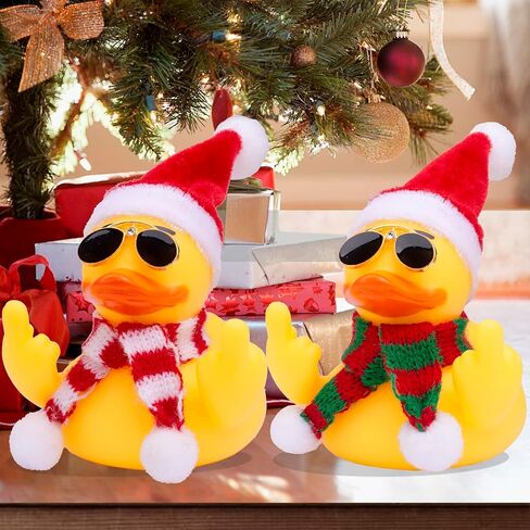 Christmas Yellow Rubber Duck Car Dashboard Decorations Duck Car Ornaments with Christmas Hat Scarf Sunglasses Cool Prop for Car Accessories in Saudi Arabia