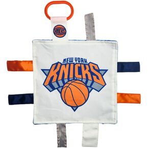 The Learning Lovey New York Knicks Baby Tag Toy - NBA Basketball - Baby Sensory Crinkle Toys - Soft & Safe - Ideal Baby Stroller Toy - BPA Free w/Stroller Clip (8 x 8 Tag Toy)