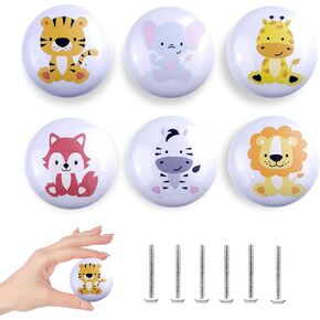 6pcs 1.5" Ceramics Cute Nursery Cabinet Dresser Drawer Knobs Kids Animal Drawer Pulls
