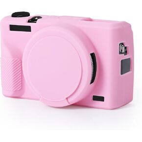 Camera Case Compatible with Canon G7X Mark iii, Pink Soft Silicone Camera Protective Cover Skin with Detachable Lens cap Scratch Resistant Camera Accessories for Canon G7X Mark III