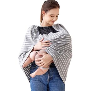 Zdolmy Nursing Covers for Breastfeeding, Privacy Breast Feeding Cover with See-Through Mesh and Adjustable Strap, Breathable 100% Cotton Nursing Apron Multi-use Stroller and Car Seat Cover (Grey)