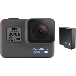 GoPro HERO6 Black + Extra Battery - E-Commerce Packaging - Waterproof Digital Action Camera with Touch Screen 4K HD Video 12MP Photos Live Streaming Stabilization