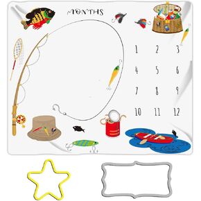 Baby Monthly Milestone Blanket Go Fishing Baby Blanket, 48x40in, Newborn Memory Blanket BTZDME3