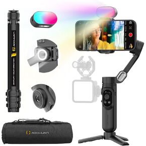 3-Axis Gimbal Stabilizer for iPhone & Android w/RGB Light, Handheld Phone Gimbal for Video Recording w/AI Tracking,1/4 Thread, Extendable Tripod, Padded Carry Bag(Smart X Complete Combo1)