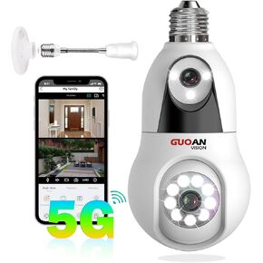 6MP Light Bulb Security Camera, 5G& 2.4GHz WiFi Dual Lens Wireless Light Socket Camera for Indoor, Color Night Vision, Motion Tracking, Audible Alarm, Compatible with Alexa, SD/Cloud