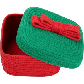 OIAHOMY Small Christmas Basket with Lid, Empty Gift Basket with Cute Bow, Cotton Rope Basket for Christmas Decorations, Snack Storage Basket for baby, Stylish Desktop Basket - Red in Kuwait