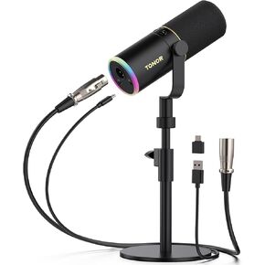 TONOR XLR/USB Gaming Mic, Dynamic Microphone for Podcast Recording Streaming with RGB Light, Mute Button, Headphones Jack, Monitoring, Desktop Stand, Metal Vocal Mic for PC Mac Android PS4/5 TD520S