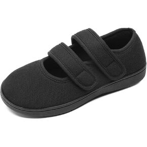 Bigwow Women's Slippers Wide Diabetic Shoe Adjustable Dual Magic Band Slip On Soft Memory Foam Arch Support Slipper Non-Slip Indoor House Shoes