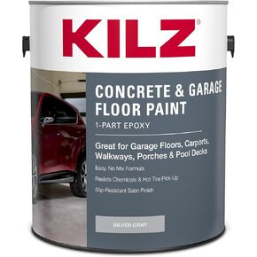 KILZ 1-Part Epoxy Acrylic Concrete and Garage Floor Paint, Interior/Exterior, Satin, Slate Gray, 1 Gallon
