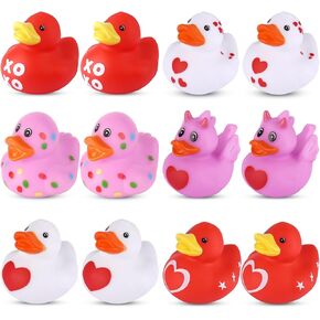 12pcs Valentine's Day Rubber Ducks, Mini Love Heart Ducks Tiny Duckies Decorative Valentine's Day Party Favors Small Assorted Bath Toys for Classroom Exchange Prizes