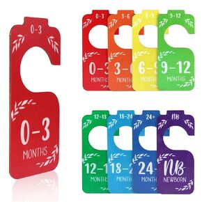 8pcs Baby Closet Dividers, Double-Sided Baby Wardrobe Divider, Multi-Color Wooden Clothes Month Size Classification Hanger for Nursery Newborn Clothing Organizer (Rainbow)