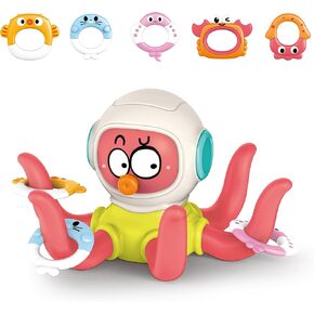 Floating Octopus Bath Toy with 5 Rings (Red)