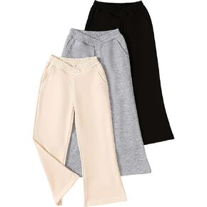 Girls 3 Pcs Wide Leg Sweatpants Casual Elastic Waist Straight Leg Jogger Pants with Pockets