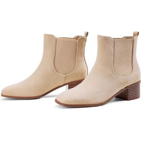 Elisabet Tang Women's Chunky Heel Chelsea Boots,2 Inch Fashion Square Toe Low Block Heel Ankle Booties Slip On Elastic Fall Booties Shoes