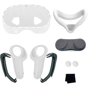 Silicone Cover Set for Meta Quest 3S VR Headset, 2 Controller Grips Silicon Cover+VR Headset Protector+Lens Protection Cover+Eye mask+2 Button Cover+Cleaning Cloth (Black)