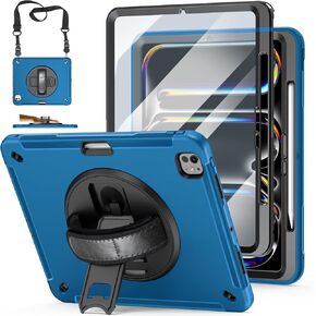 Miesherk Stock Case for iPad Pro 13'' 2024: Military Grade Shockproof Rugged Case for iPad Pro 13''（M4） W/Screen Protector - Stand - Handle - Shoulder Strap - Pen Holder，Black