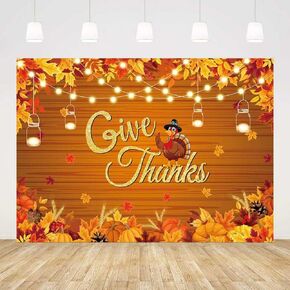 7x5ft Autumn Thanksgiving Festival Backdrop Fall Wooden Maple Leaves Pumpkin Photography Background Harvest Give Thanks Banner Thanksgiving Day Party Decorations Props