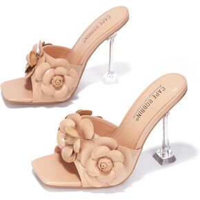 Cape Robbin Lania Sexy High Heels for Women, Clear Square Open Toe Shoes Heels
